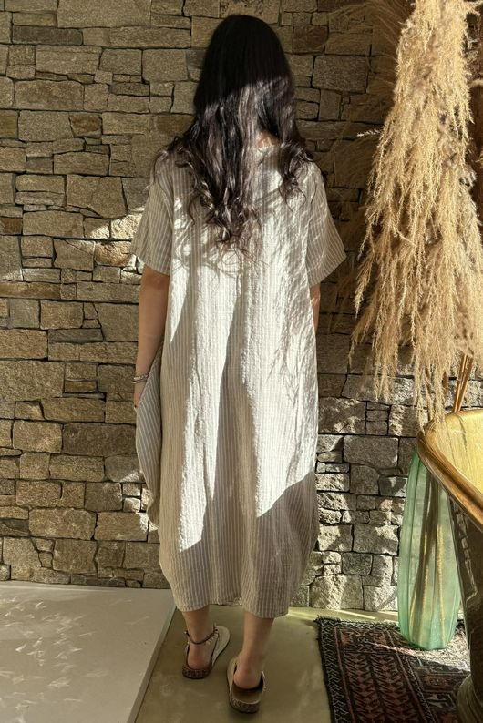 Salcombe Chalk Stripe Cotton Cocoon Dress Stone